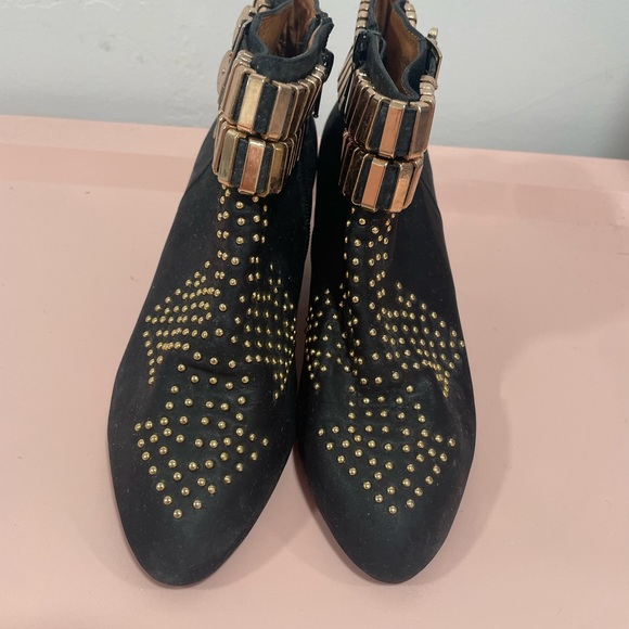 Jeffrey Campbell Benatar Gold Studded Black Suede Leather Heel Boots 5.5 - Picture 2 of 10